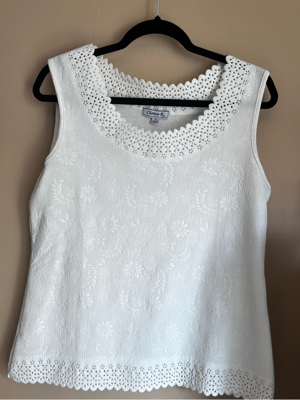 Chances R. White Eyelet Sleeveless Top Size M